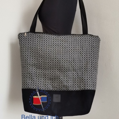 Shopper - Tasche aus Tragetuchstoff und Kunstleder
